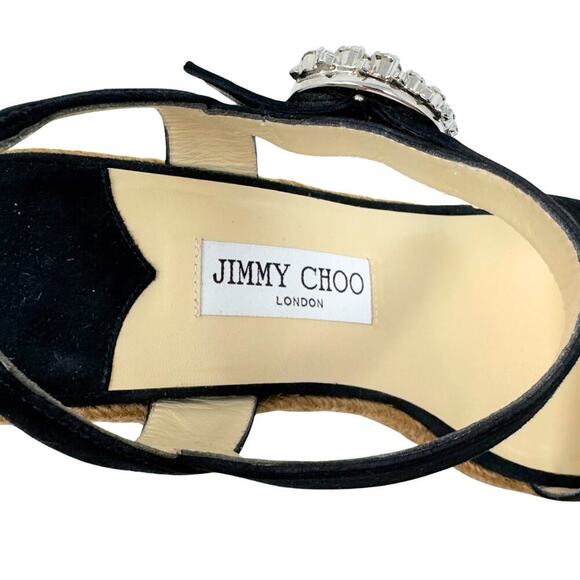 Jimmy Choo Heels Black Crystal Mirabelle Jute Espadrilles Platform Sandals 39.5 - Picture 8 of 11